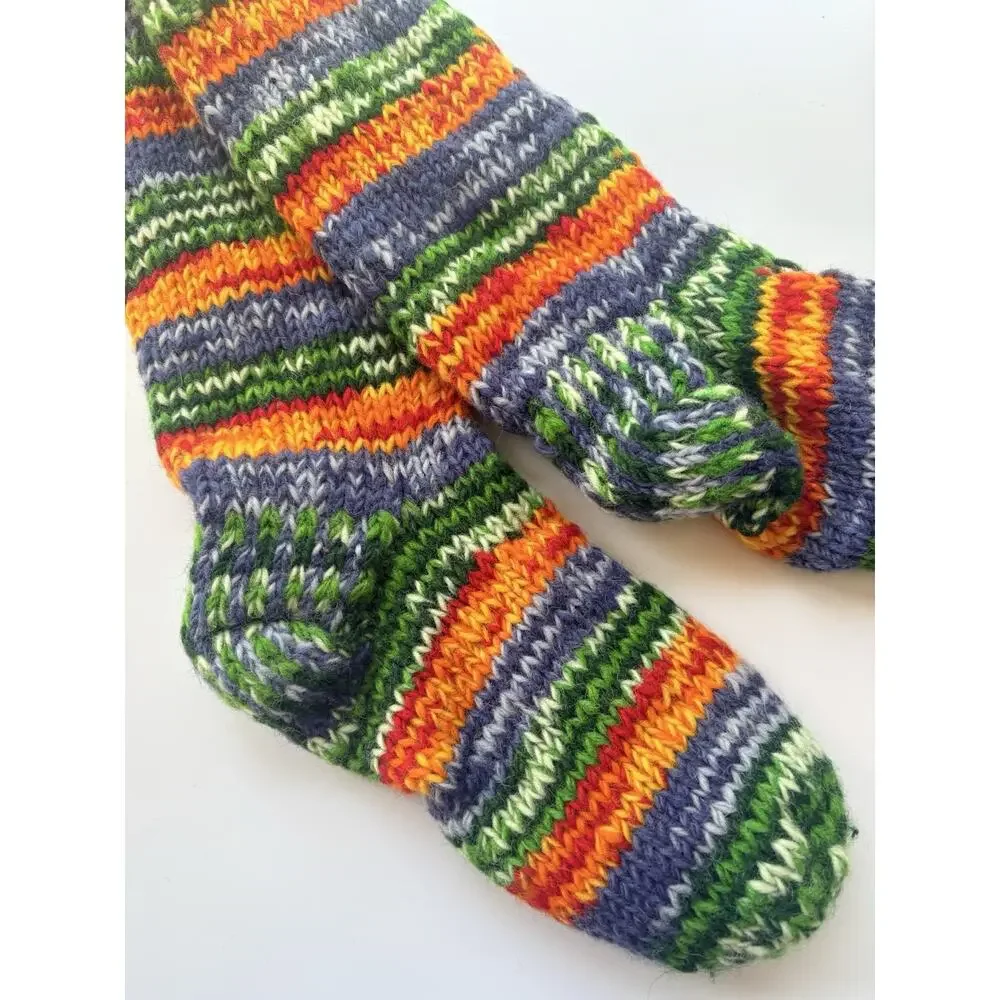 Darn Good Yarn Wool Slipper Socks COLORADO ROCKIES Rainbow Fleece Lined NWT